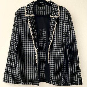 BLUSH NOIR BLACK PLAID CAPE BLAZER LARGE BLACK